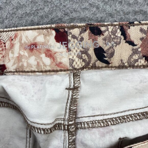 Chicos Jeans Womens 2 US 12 Ivory Red Floral Lace Print Platinum Jegging Stretch - Picture 5 of 12